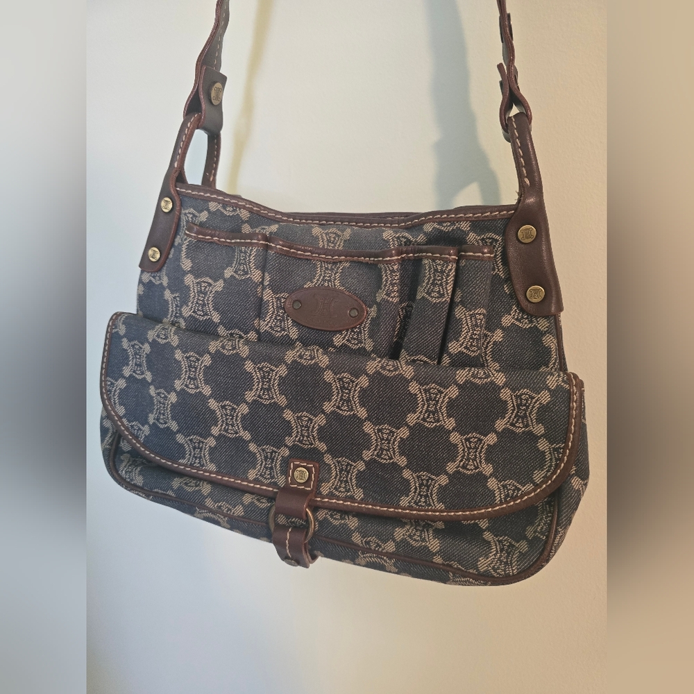 Celine Vintage Triomphe Denim Shoulder Bag